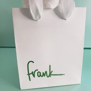 Small cute white shopping bag with the name "frank." in green - fabric handles
